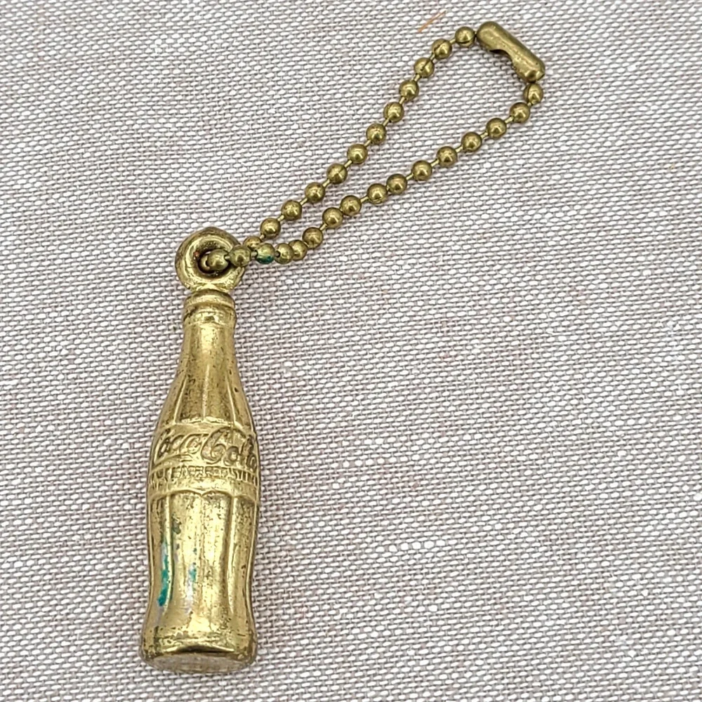 Vintage Mini Coca Cola Bottle Gold Tone Metal Keychain